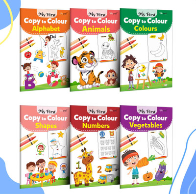 My First Copy To Colour - Alphabet, Animals, Colours, Numbers, Shapes And Vegetables : Colouring Books For Children, Book For Early Learners | Combo Of 6 Copy To Colour Books(Paperback, GOWOO)