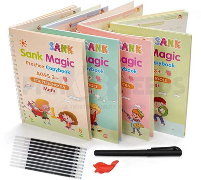 Magic Practice Copybook, Number Tracing Book For Preschoolers With Pen, Magic Calligraphy Copybook Set Practical Reusable Writing Tool Simple Hand Lettering(Hardcover, Daily Needs Shop)