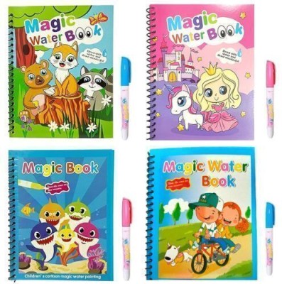 Magic Water Colouring Book For Kids | Reusable Painting Children's Cartoon Images With Water Pen | Pack Of 4(Hardbound, Target Publications)