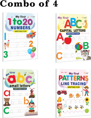 My First Capital Letters ABC, Small Letters Abc, Numbers 1-20 And Line Tracing Patterns Writing Fun : Educational Leaning Book, Writing Practice Books For Toddlers | Combo Of 4 Writing Books(Paperback, GOWOO)