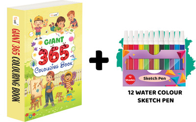 GIANT - 365 Colouring Book And 12 Water Colour Sketch Pens :- Creative Colouring For Kids, All-In-One Colouring Set, Giant Colouring Book, Children’s Drawing Book(Paperback, GOWOO)
