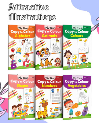 My First Copy To Colour - Alphabet, Animals, Colours, Numbers, Shapes And Vegetables : Educational Colouring Book For Toddlers, Early Learners Book | Pack Of 6 Copy To Colour Books(Paperback, GOWOO)