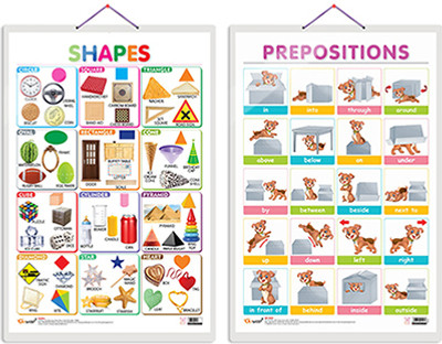 Gift Pack Of 2 Shapes And PREPOSITIONS Charts | Wall Posters For Room Decor High Quality Paper Print With Hard Lamination (20 Inch X 30 Inch, Rolled)(Hardcover, Sahil)
