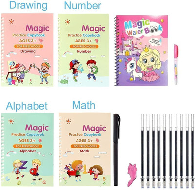 Magic Book & Magic Water Colouring Books For Kids | Reusable Handwriting Practice Copy And Painting Book For Preschooler | Pack Of 5(Hardbound, Target Publications)