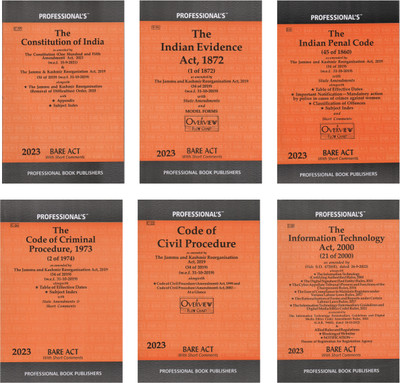 Combo Of 6 Books Bare Act Constitution Of India, I.PC, C.r.R.P, C.P.C, Information Technology Act 2000, Indian Evidence Act With Short Comments (Paperback In English By Professional's)(Paperback, Professional's) Combo Of 6 Books Bare Act Constitution Of India, I.PC, C.r.R.P, C.P.C, Information Technology Act 2000, Indian Evidence Act With Short Comments (Paperback In English By Professional's)(Paperback, Professional's)