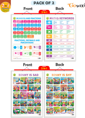 GO WOO Pack of2|2IN 1 NUMBER & FRACTIONS AND MATHS KEYWORDS&BENNYISSAD&BENNYISSHYCharts(Grey)