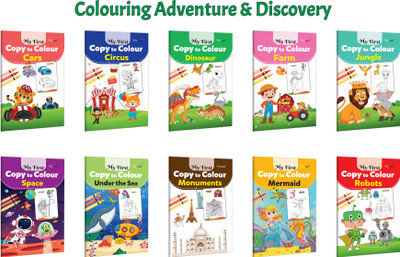 My First Copy To Colour - Cars, Circus, Dinosaur And More :- Adventure And Animals Colouring Pack, Monuments And Ocean World Creative Collection For Kids | Pack Of 10 Books(Paperback, GOWOO)