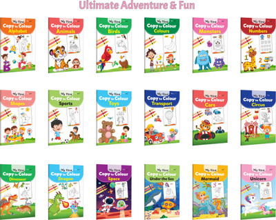 My First Copy To Colour - Alphabet, Animals, Birds, Colours And More :- Preschool Activity Colouring, Creative Learning Workbook, Kids Educational Fun | Set Of 18 Books(Paperback, GOWOO)