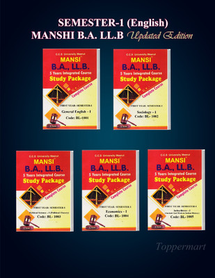 Mansi’s Combo 5 Year C.C.S. University Meerut B.A. LL.B 1 Year Integrated Course, Semester – I (General English-I, Sociology-I, Political Theory-I, Economic-I, Indian History-I) – ENGLISH(Paperback, MANSHI) Mansi’s Combo 5 Year C.C.S. University Meerut B.A. LL.B 1 Year Integrated Course, Semester – I (General English-I, Sociology-I, Political Theory-I, Economic-I, Indian History-I) – ENGLISH(Paperback, MANSHI)