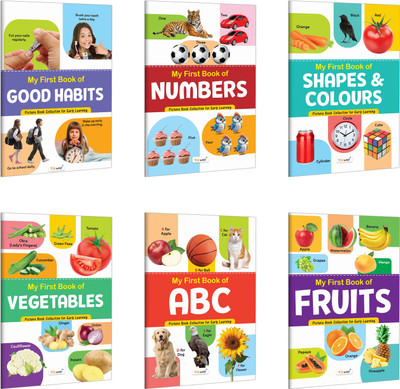 My First Book Of ABC, Numbers, Fruits, Vegetables, Shapes & Colours And Good Habits :- Interactive Learning Book For Preschool, Colourful Learning Book For Children | Pack Of 6 Books(Paperback, GOWOO)