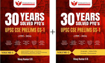 UPSC CSE Prelims GS-1 , 30 Years Solved PYQ's (1995-2024) Volume-1 + Volume- 2 | Set Of 2 Books 
| Ancient & Medieval India. Art & Culture. Modern History. Agriculture. Science & Technology. International Relations & Current Affairs. Geography. Indian Polity. Economy. Environment|(Paperback, Vinay K