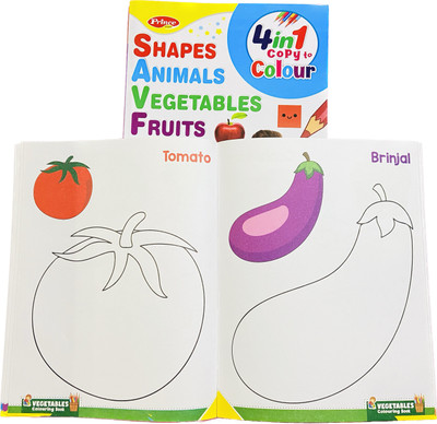 STARBUK Copy To Colour Book Shapes, Animals, Vegetables And Fruits Four In One Colouring Book For Children(Paperback, STARBUK)