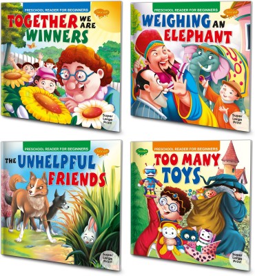 Sawan Story Books For Beginners & Early Readers Pack Of 4 Books (Together We Are Winners, Too Many Toys, Unhelpful Friend, Weighing An Elephant)(Paperback, Manoj Publications Editorial Board)