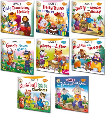 Sawan Present Set Of 8 Story Books | Level-2 | Cubby Transforms Herself, Daisy Ruins Her Birthday, Dusty And Bruno The Bully, Gracie Saves The Park, Klepty The Lifter, Muffin And Tangy, Snowball Learns About Cleanliness And The Disobedient Lamb(Pin Binding, Manoj Publications Editorial Board)