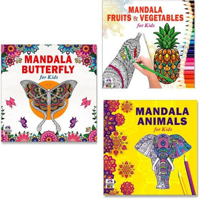 Beautiful Butterfly + Healthy Fruits & Vegetables + Amazing Animals Mandala Art Designs Colouring Books | Butterfly Art | Healthy Foods | Animal Kingdom | Mandala Art | Creative Art | Fun Designs (Set Of 3 Books)(Paperback, Namaskar Kids)