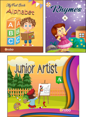 Brobo LKG English Combo – Set Of 3 Books (Alphabet, Rhymes-A & Junior Artist-A) | Early Learning Books For Kids (50 Pages Each, 3–5 Years)(Paperback, Brobo)