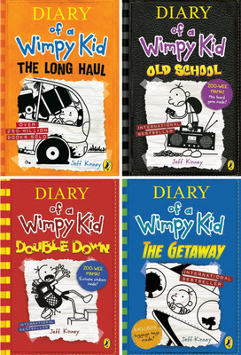 Set Of 4 (Four) Books Of Diary Of A Wimpy Kid : The Long Haul, Old School, Double Down, The Getaway(Paperback, Jeff Kinney)