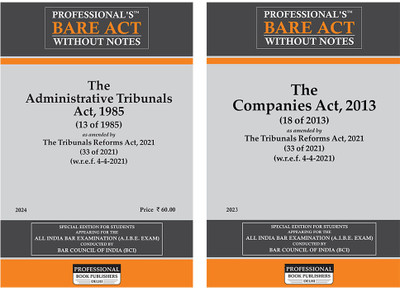 Combo Of Companies Act, 2013, Administrative Tribunals Act, 1985, Bare Acts Without Notes For All India Bar Exams, AIBE And Other Competitive Examinations(Paperback, Professional)