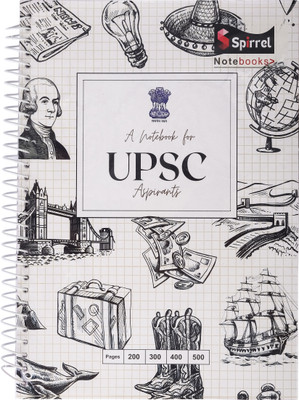 scruton upsc A4 Notebook spiral Mains Answer Writing Booklet 70 gsm (Multicolour transparent cover) 200 Pages(White)