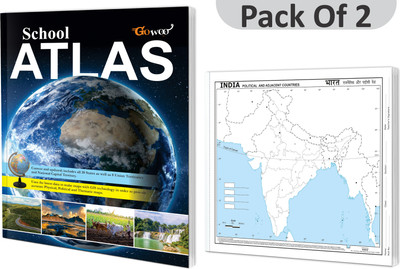 SCHOOL ATLAS (ENGLISH) - MAPLITHO And SMALL - 100 INDIA POLITICAL OUTLINE MAP FOR SCHOOL I Combo Pack Of 2 Charts I Learn Geography And Map Skills(Paperback, GOWOO)