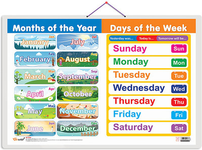 MONTHS OF THE YEAR AND DAYS OF THE WEEK, Wall Poster For Room Decor High Quality Paper Print With Hard Lamination (20 Inch X 30 Inch, Rolled)(Hardcover, Sahil)
