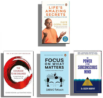 Aurshibooks Combo; Must Read 4 Books Set Life's Amazing Secrets & Courage To Be Disliked & Focus On What Matters & The Power Of Your Subconscious Mind ( English)(Paperback, Gaur Gopal Das, Fumitake Koga, Darius Foroux, Joseph Murphy)