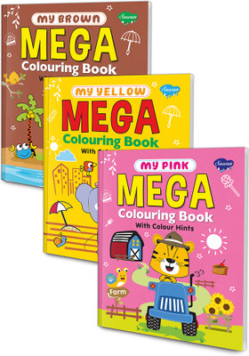 Set Of 3 Mega Colouring Books | My Pink Mega Colouring Book, My Yellow Mega Colouring Book And My Brown Mega Colouring Book | A Triadic Treat For Coloring Enthusiasts(Paperback, sawan)