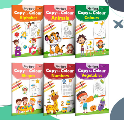 My First Copy To Colour - Alphabet, Animals, Colours, Numbers, Shapes And Vegetables : Toddler Workbook With Colouring, Educational Colouring Book For Kids | Set Of 6 Copy To Colour Books(Paperback, GOWOO)