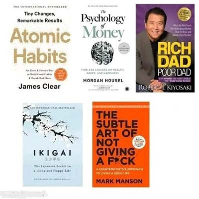 Must Read 5 Bestselling Combo Atomic Habit & The Psychology Money & Rich Dad Poor Dad & Ikigai & The Subtle Art Not A Giving Fu** ( English, Pack 5)(Paperback, james, Robert Kiyosaki, Héctor García & Francesc Miralles, Mark Manson)