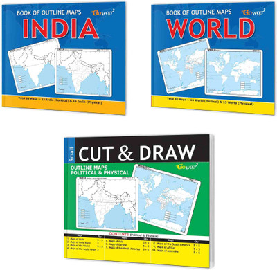 BOOK OF OUTLINE MAPS INDIA, BOOK OF OUTLINE MAPS WORLD And SMALL CUT & DRAW OUTLINE MAPS POLITICAL & PHYSICAL|Combo Of 3 Maps Books|The Ultimate Geography Companion For Students(Paperback, GOWOO)