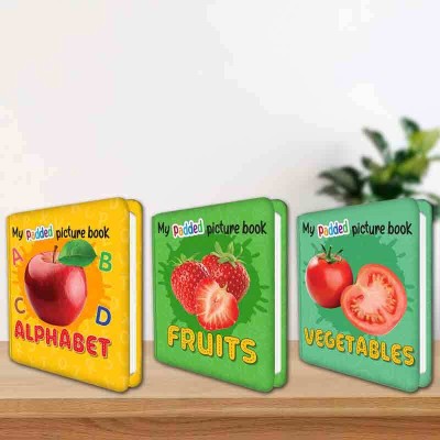 Set Of 3 MY PADDED PICTURE BOOK Fruits, Vegetables And Alphabet| Unleash The Joy Of Learning With Alphabets, Numbers, And Colours Picture Book(Hardcover, Sawan)