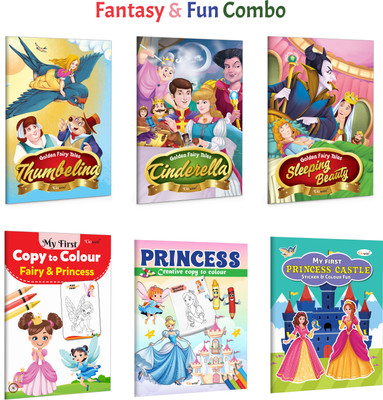 Golden Fairy Tales: Cindrella, Sleeping Beauty, Thumbelina And More :- Fairy Tale Collection, Kids Classic Stories, Princess Colouring Fun, Creative Activity Set | Pack Of 6 Books(Paperback, GOWOO)