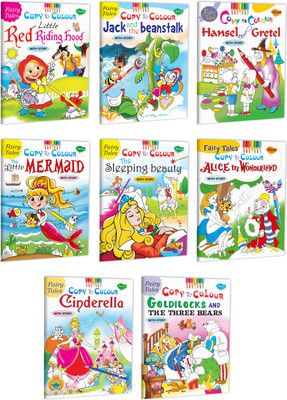 My First Fairy Tales Copy To Colour With Story Complete Combo | Pack Of 8 Colouring Books With Story(Paperback, Sawan)