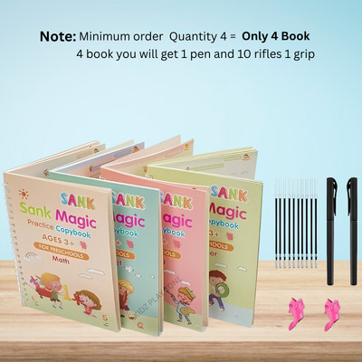 Sank Magic Practice Copybook, (4 BOOK + 10 REFILL+ 1 Pen +1 Grip) Number Tracing Book For Preschoolers With Pen, Magic Calligraphy Copybook Set Practical Reusable Writing Tool Simple Hand Lettering PLAY ZONE)(Spiral, Kidz Play Zone)