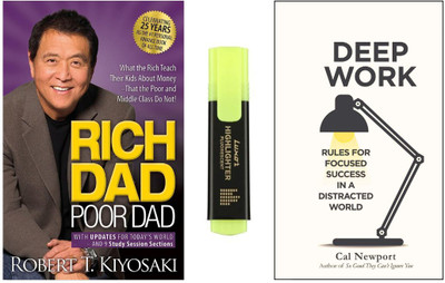 Rich Dad Poor Dad & Deep Work With Yellow Pen Highlighter(Paperback, Robert Kiyosaki, Cal Newport)