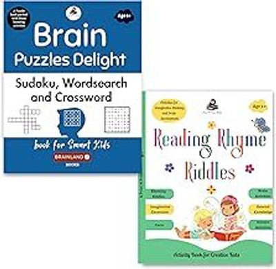 Set Of 2 Books - Reading Rhyme Riddles And Brain Puzzles Delight - Sudoku, Wordsearch And Crossword - Book For Smart Kids(Paperback, Brainland Books)