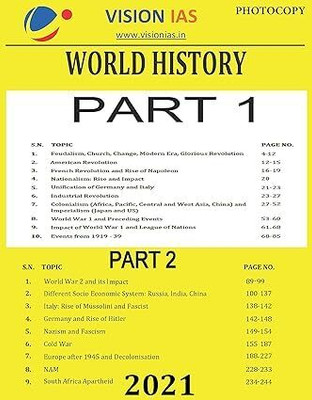 Vision IAS World History Study Material For UPSC, 2021 Edition, Part 1 And 2, Photocopied Notes(STAPLE BOUND, VISION IAS)