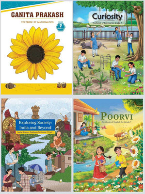 NCERT Textbook Of Mathematics, Science, Social Science & English (Ganita Prakash, Curiosity, Exploring Society India And Beyond & Poorvi) (Set Of 4 Books) For Class - 7th(Softcover, Ncert)