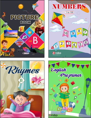 Brobo UKG English Learning Combo Pack – English Pre-Primer, Rhymes (B), Picture Book (Part B), And Numbers 1 To 100 | 4 Book Set For Kids (65 Pages Each, Age 4–6 Years)(Paperback, Brobo)