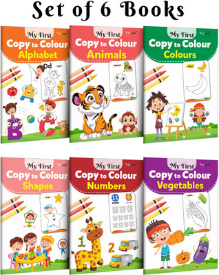 My First Copy To Colour - Alphabet, Animals, Colours, Numbers, Shapes And Vegetables : Colouring Book Combo For Kids, Colouring And Learning Book For Toddlers | Set Of 6 Copy To Colour Books(Paperback, GOWOO)