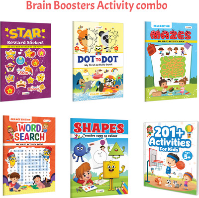 201+ Activities For Kids - Age 5+, My First Activity Book - Dot To Dot (Yellow Edition) And More :- Kids Activity Pack, Mazes, Word Search And Creative Shapes Colouring | Combo Of 6 Books(Paperback, GOWOO)