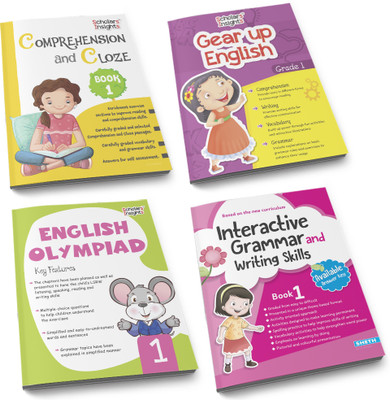 Grade 1 Comprehensive English Grammar, Vocabulary Learning And Olympiad Preparation Workbooks Set Of 4|Ages 6-7 Years(Paperback, Scholars Insights)