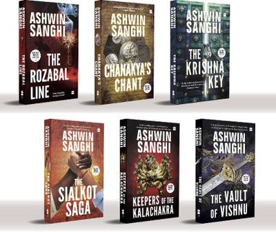 Ashwin Sanghi New Cover (Spine) Combo Set Of 6 Books (The Rozabal Line,Chanakya's Chant,The Krishna Key,The Sialkot Saga, Keepers Of The Kalachakra,The Vault Of Vishnu)