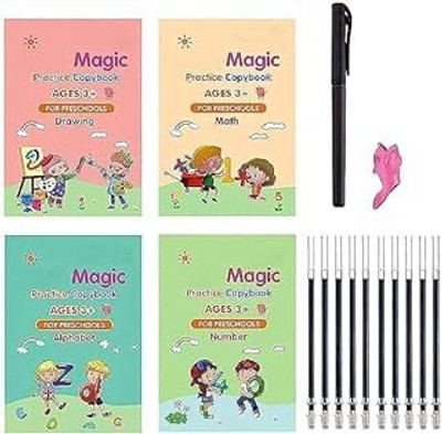 Writng Magic Book Practice Copybook, 4 Books+10 Refills+1 Pen+1 Grip Number Tracing Book, Alphabet Tracing, Drawing Book For Preschoolers With Pen, Magic Books For Kids Reusable Writing Tools(Hardcover : Spiral, Valarie)