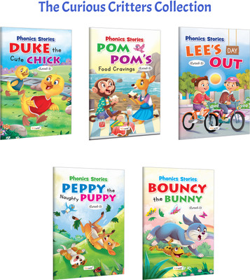 Phonics Stories Level-1: Peppy The Naughty Puppy, Duke The Cute Chick, Pom Pom's Food Cravings And More :- Fun Phonics Reading, Beginner Kids Stories, Short Tale Collection | Pack Of 5 Books(Paperback, GOWOO)