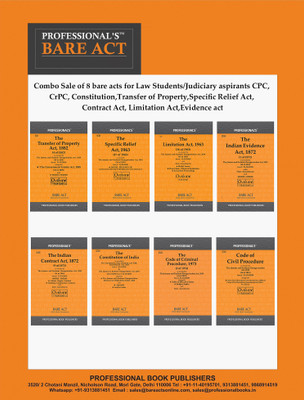 Combo Sale Of 8 Bare Acts For Law Students/Judiciary Aspirants CPC,CrPC,Constitution,Transfer Of Property,Specific Relief Act,Contract Act,Limitation Act,Evidence Act(Paperback, Professional)