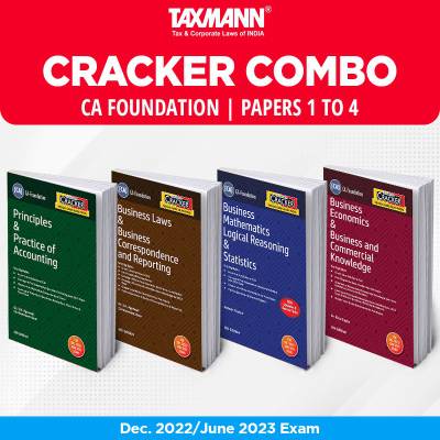 Taxmann's CRACKER Combo For CA Foundation Dec. 2022/June 2023 Exams – Papers 1 To 4 | Accounts, Law/BCR/BLBCR, Maths/Stats/LR/BMLRS, And Economics/BEBCK | 4 Books Set