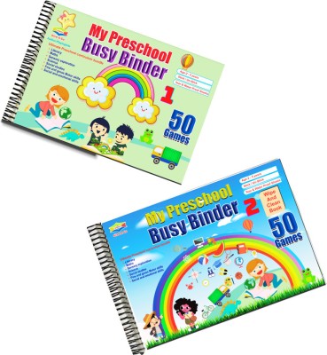 OMNY My Preschool Busy Binder For Kids, Early Learning Bundle Book Covers Kindergarten Curriculum, 2 Books And 50 Interactive Activites For Children Age 2 To 5 Years, Multi Skill Kit, Laminated Work Sheets With Hook And Loop Sticker, 200+ Child's Safe Cutouts, Water And Tear Proof(Spiral, OMNY)