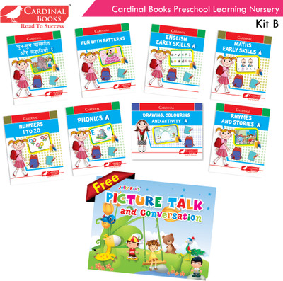 Cardinal Books Preschool Learning Nursery Kit B Set Of 8| Fun With Pattern | Alphabet | Numbers| Rhymes & Stories| Colouring| Phonic Book Ages 3-4 Years + Picture Talk & Conversation Book FREE(Paperback, Cardinal Book) Cardinal Books Preschool Learning Nursery Kit B Set Of 8| Fun With Pattern | Alphabet | Numbers| Rhymes & Stories| Colouring| Phonic Book Ages 3-4 Years + Picture Talk & Conversation Book FREE(Paperback, Cardinal Book)
