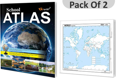SCHOOL ATLAS (ENGLISH) - MAPLITHO And SMALL - 100 WORLD POLITICAL OUTLINE MAP FOR SCHOOL I Combo Of 2 Charts I Students Best Geography Companion(Paperback, GOWOO)